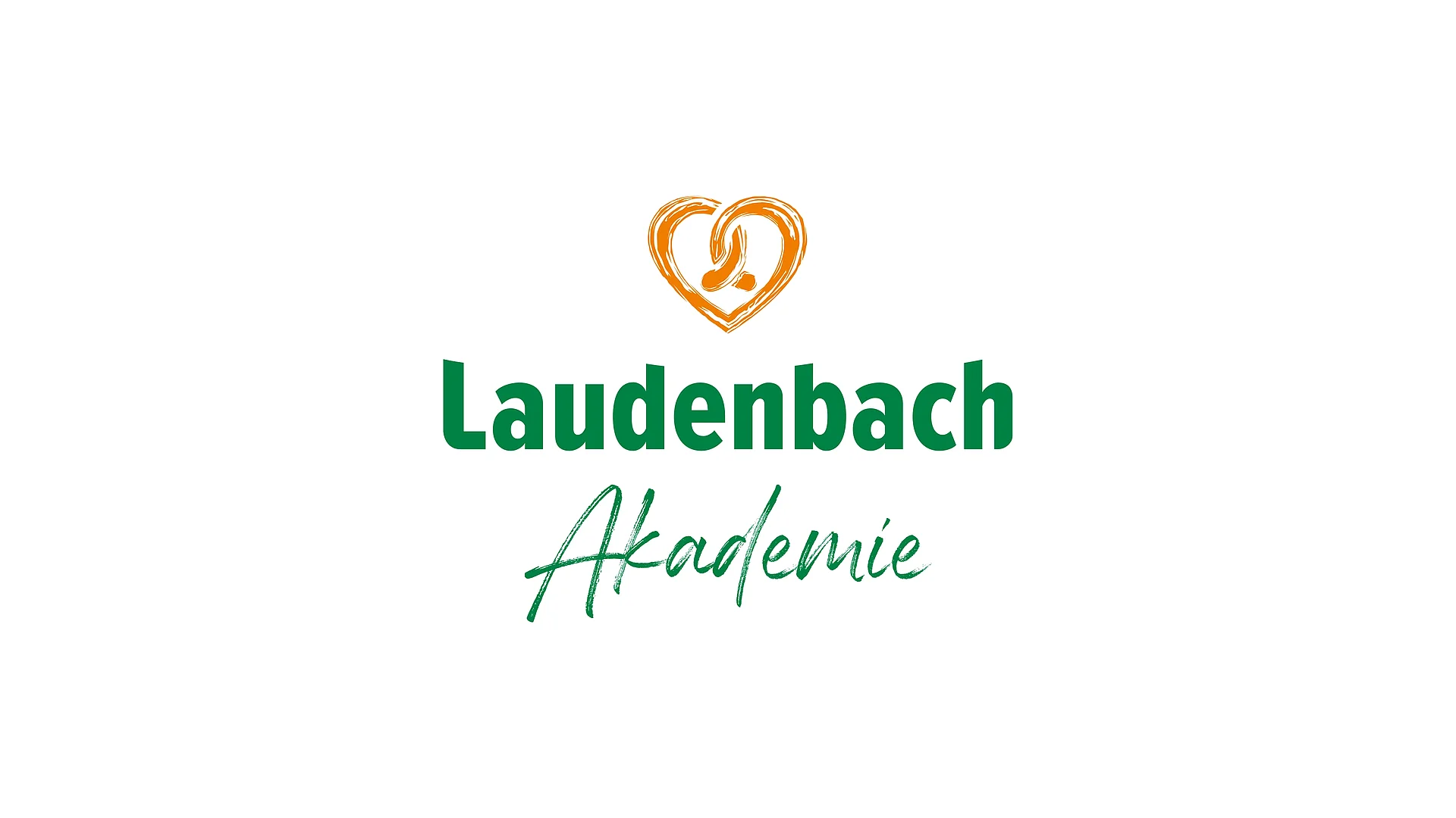 Logo der Laudenbach Akademie mit grünem Schriftzug, Herz-Brezel-Signet und handschriftlichem Zusatz „Akademie“.
