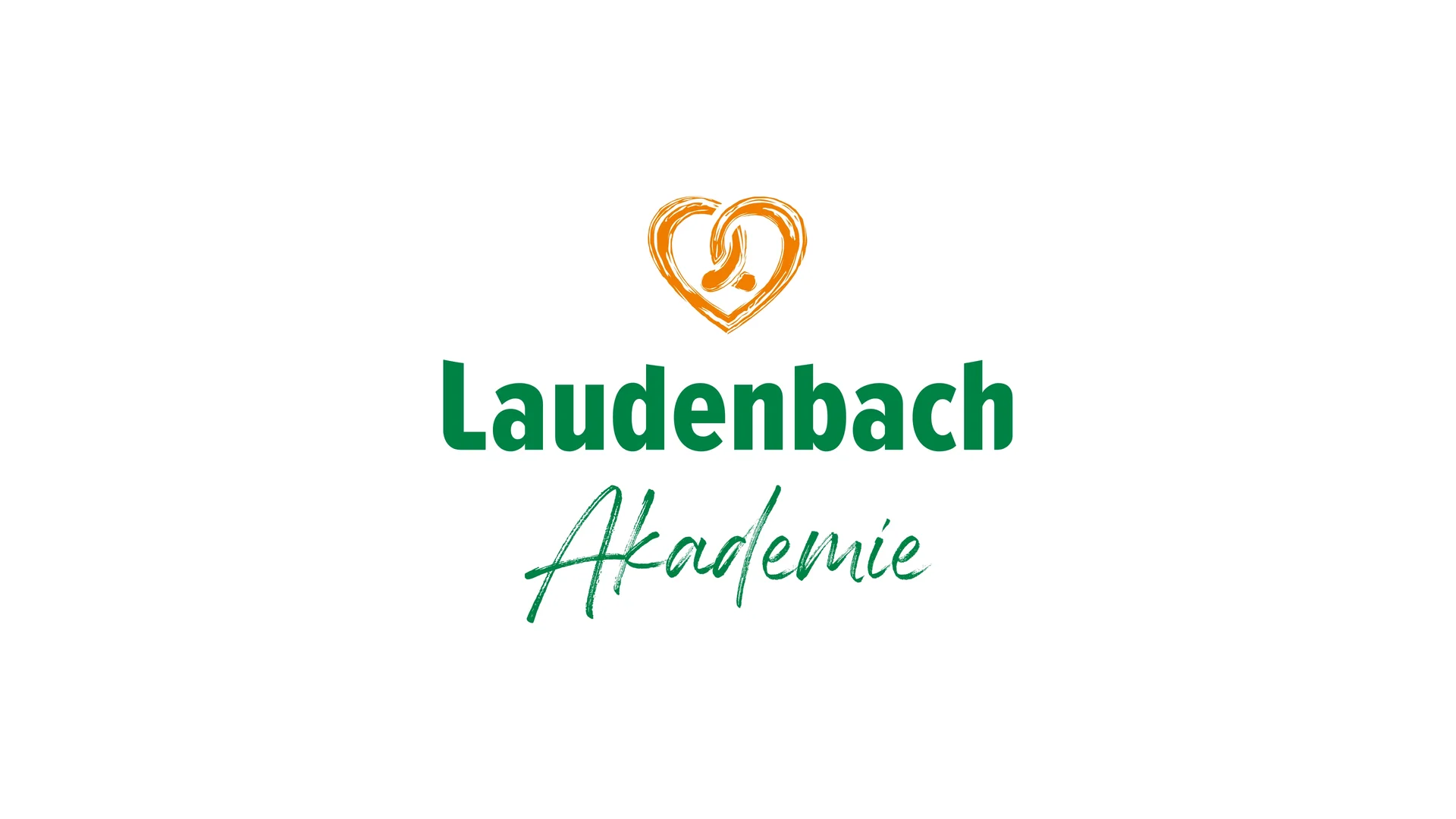 Logo der Laudenbach Akademie mit grünem Schriftzug, Herz-Brezel-Signet und handschriftlichem Zusatz „Akademie“.
