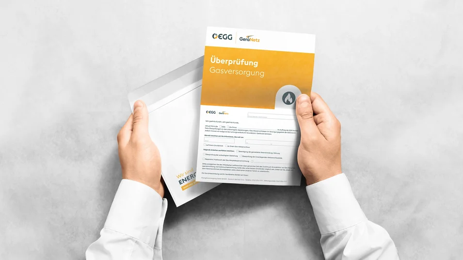 Mailing der Energieversorgung Gera mit Formular zur Gasversorgungsprüfung.