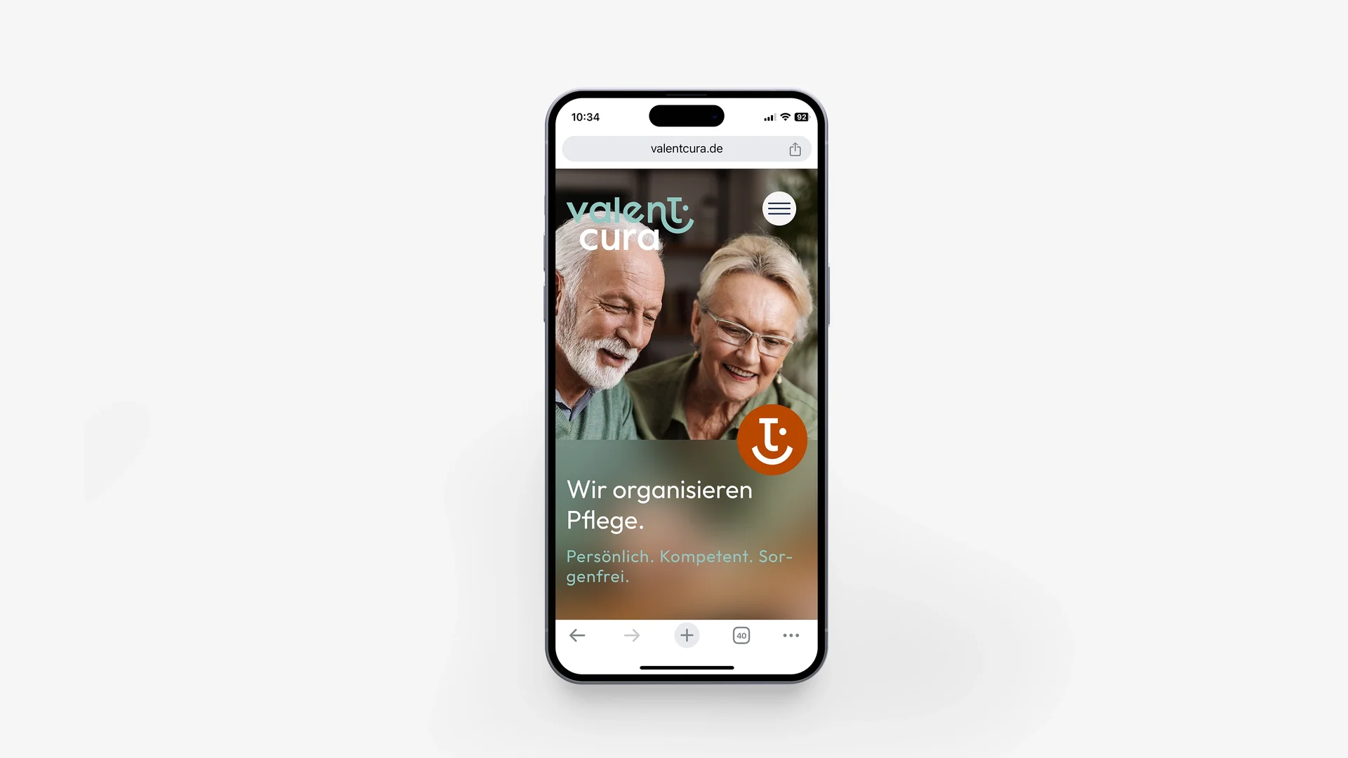 Smartphone mit geöffneter ValentCura-Website