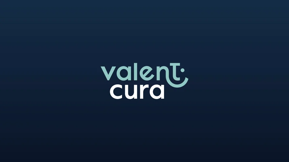 Valent Cura Logo als moderner Schriftzug auf dunkelblauem Hintergrund