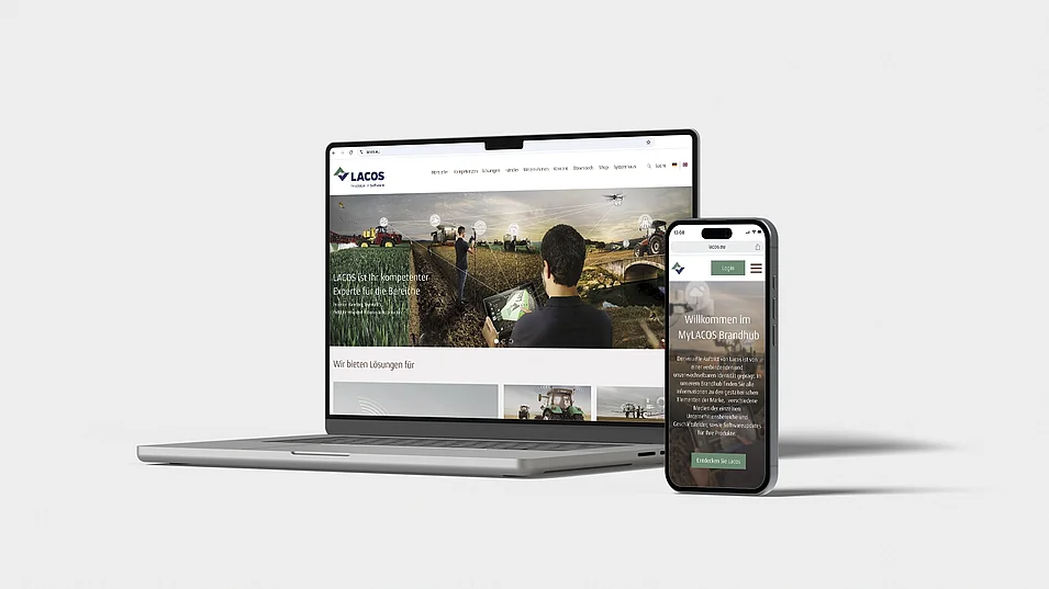 Darstellung der LACOS-Website auf Laptop und Smartphone – responsives Webdesign für digitale Präzisionslösungen in der Landwirtschaft.