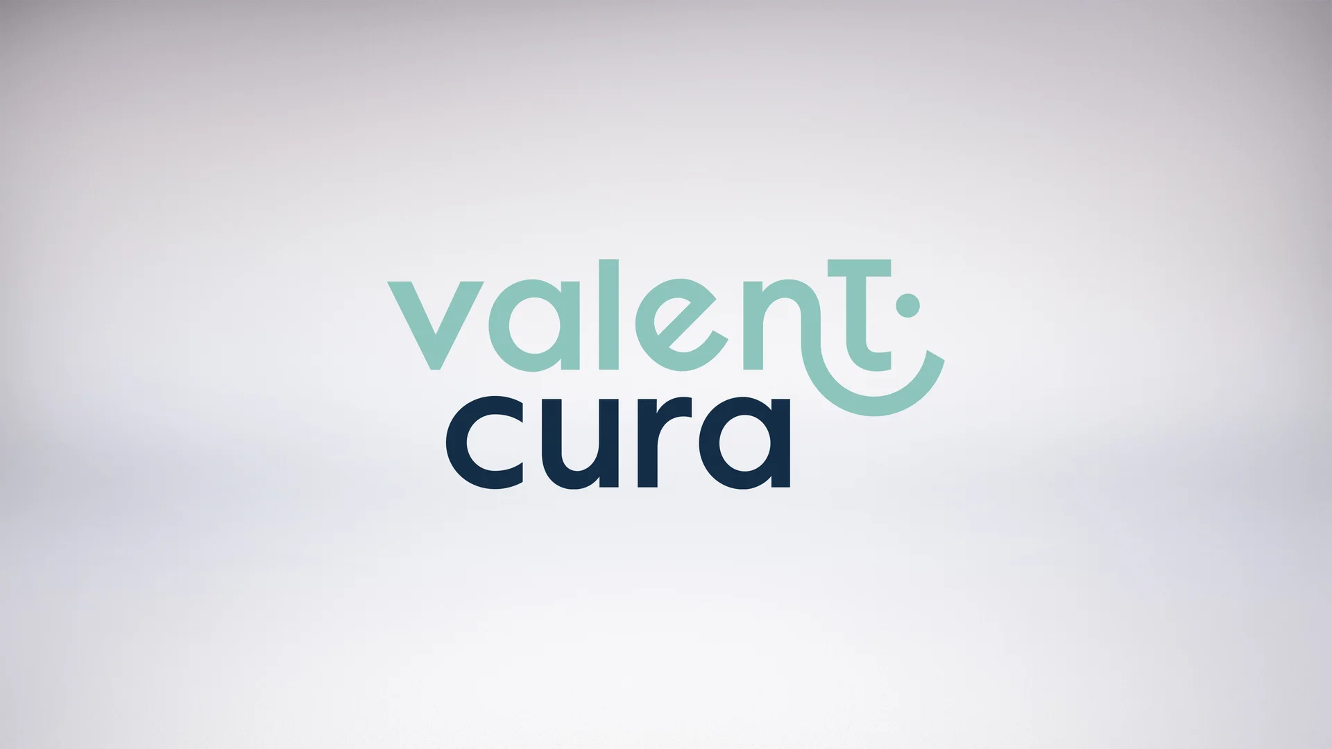 Logo valent cura auf weißem Hintergrund – reduziert, freundlich und mit markantem Schriftzug in Blau und Mint.