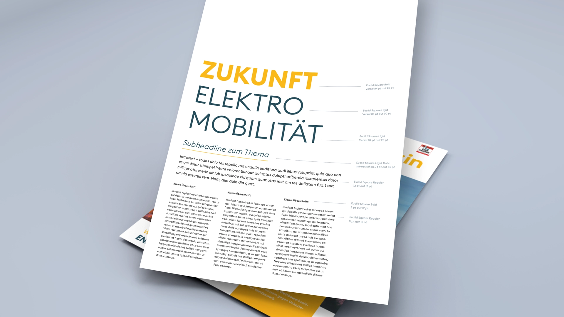 Hausschrift der Energiegenossenschaft Gera im Einsatz – typografisches Gestaltungskonzept für Flyer und Printmaterialien zur Elektromobilität.