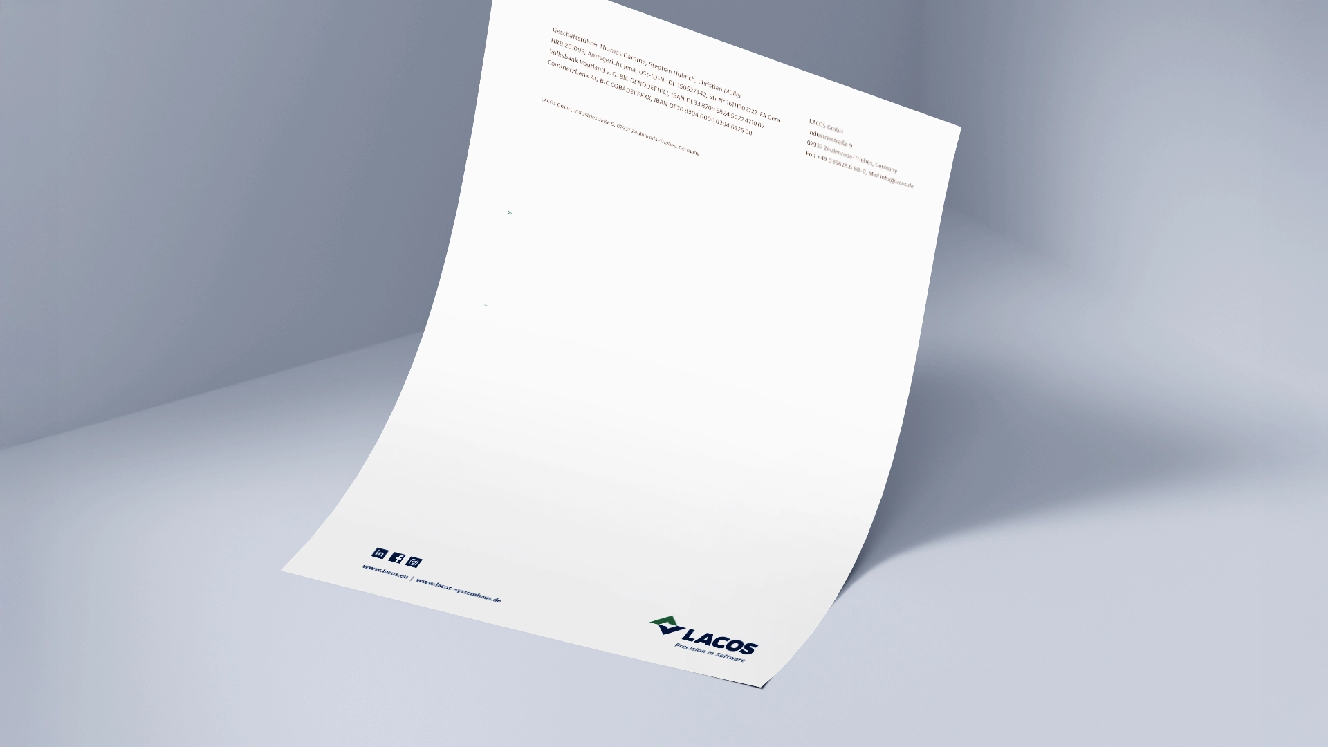 Moderner LACOS-Briefbogen in Weiß mit Logo, Unternehmensangaben und klarer Gestaltung.