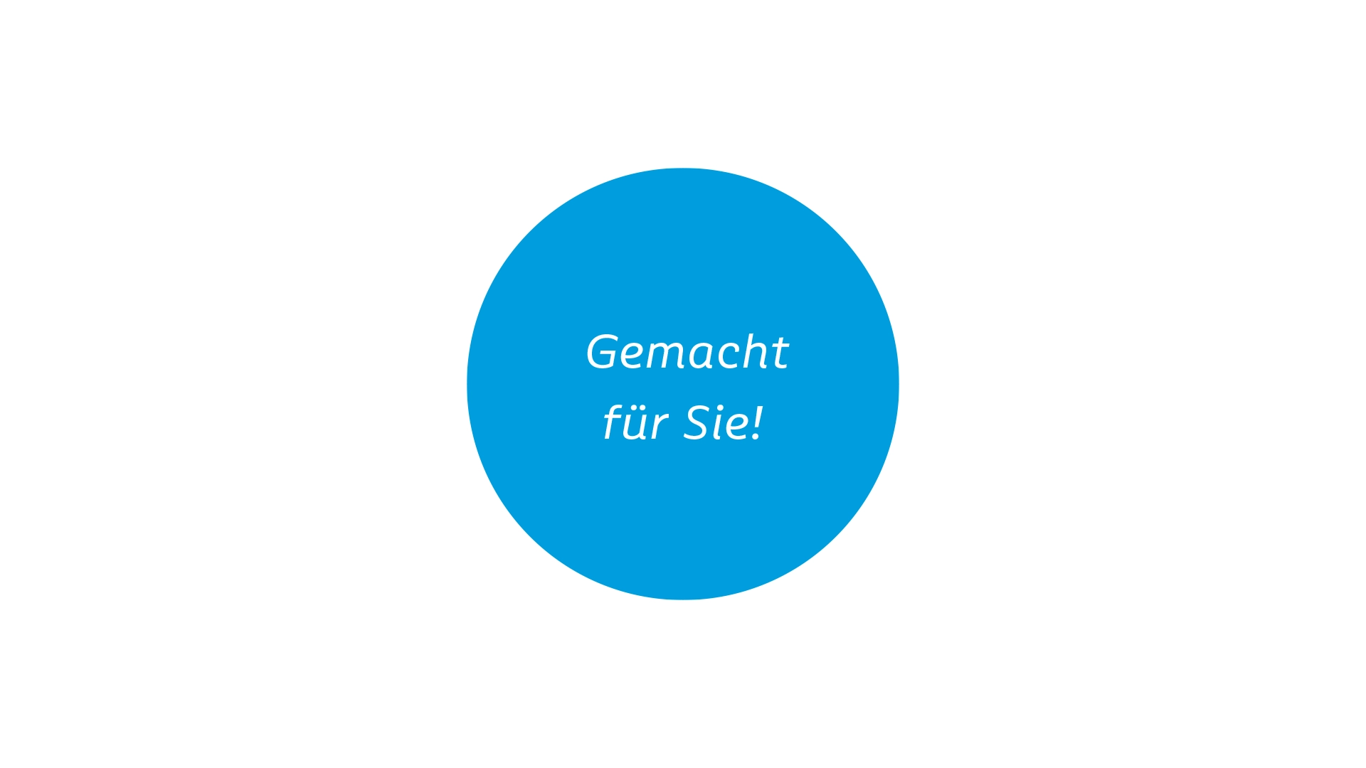 Sachsenweger Marken-Element – blauer runder Störer mit Schriftzug „Gemacht für Sie!“.